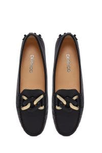 کفش لوفر زنانه مشکی چرمی بنددار دری مد