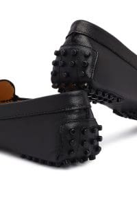 کفش لوفر زنانه مشکی چرمی بنددار دری مد