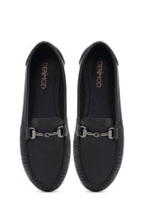 کفش لوفر زنانه مشکی چرمی بنددار دری مد