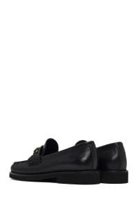 کفش لوفر زنانه مشکی چرمی بنددار دری مد