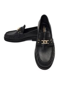 کفش لوفر زنانه مشکی چرمی بنددار دری مد