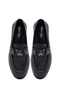 کفش لوفر زنانه مشکی چرمی بنددار دری مد