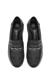 کفش لوفر زنانه مشکی چرمی بنددار راحتی دری مد