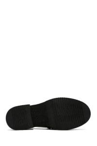 کفش لوفر زنانه مشکی چرمی بنددار پاشنه ضخیم دری مد