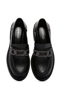 کفش لوفر زنانه مشکی چرمی بنددار پاشنه ضخیم دری مد