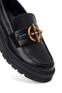 کفش لوفر زنانه مشکی چرمی بنددار پاشنه لژدار دری مد