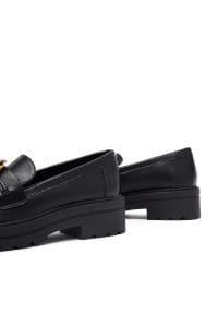 کفش لوفر زنانه مشکی چرمی بنددار پاشنه لژدار دری مد