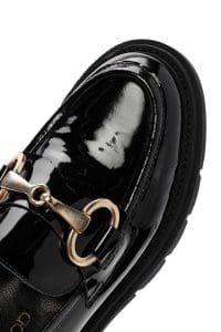 کفش لوفر زنانه مشکی چرمی بنددار پاشنه لژدار دری مد