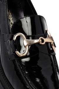 کفش لوفر زنانه مشکی چرمی بنددار پاشنه لژدار دری مد