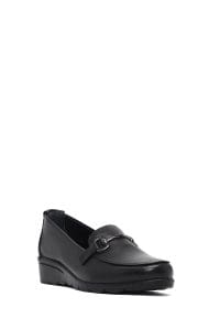 کفش لوفر زنانه مشکی چرمی بنددار پاشنه لژدار دری مد