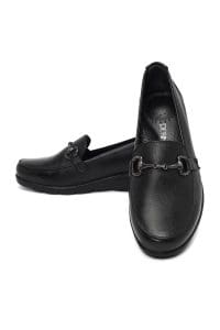 کفش لوفر زنانه مشکی چرمی بنددار پاشنه لژدار دری مد