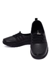 کفش لوفر زنانه مشکی چرمی راحتی دری مد