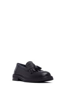 کفش لوفر زنانه مشکی چرمی ریشه‌دار دری مد