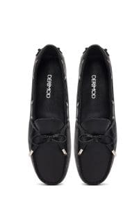 کفش لوفر زنانه مشکی چرمی ریشه‌دار دری مد