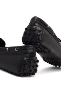 کفش لوفر زنانه مشکی چرمی ریشه‌دار دری مد