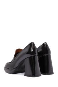 کفش لوفر زنانه مشکی چرمی پاشنه بلند دری مد