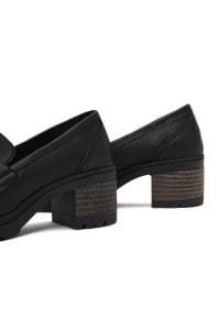 کفش لوفر زنانه مشکی چرمی پاشنه ضخیم دری مد