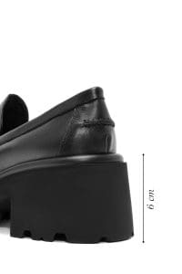 کفش لوفر زنانه مشکی چرمی پاشنه ضخیم دری مد