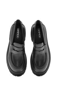 کفش لوفر زنانه مشکی چرمی پاشنه ضخیم دری مد