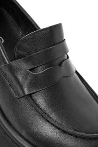 کفش لوفر زنانه مشکی چرمی پاشنه ضخیم دری مد