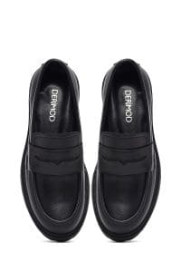 کفش لوفر زنانه مشکی چرمی پاشنه ضخیم دری مد