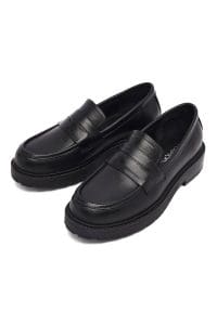 کفش لوفر زنانه مشکی چرمی پاشنه ضخیم دری مد