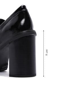 کفش لوفر زنانه مشکی چرمی پاشنه ضخیم دری مد