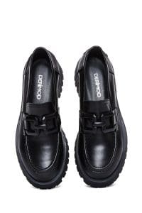 کفش لوفر زنانه مشکی چرمی پاشنه لژدار دری مد