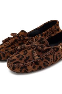 کفش لوفر زنانه پلنگی جیر پاپیون دری مد