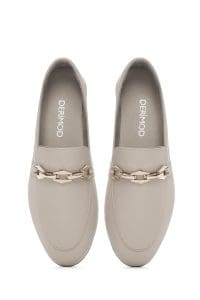 کفش لوفر زنانه کرم چرمی بنددار دری مد