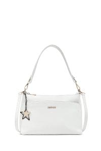 کیف زنانه دستی سفید بند بلند با اکسسوری دری مد