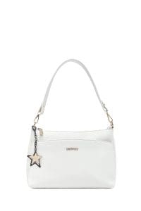 کیف زنانه دستی سفید بند بلند با اکسسوری دری مد