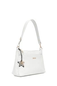 کیف زنانه دستی سفید بند بلند با اکسسوری دری مد