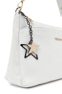 کیف زنانه دستی سفید بند بلند با اکسسوری دری مد