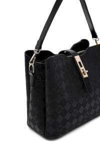 کیف زنانه دستی کلاسیک مشکی بند بلند چاپ‌دار دری مد