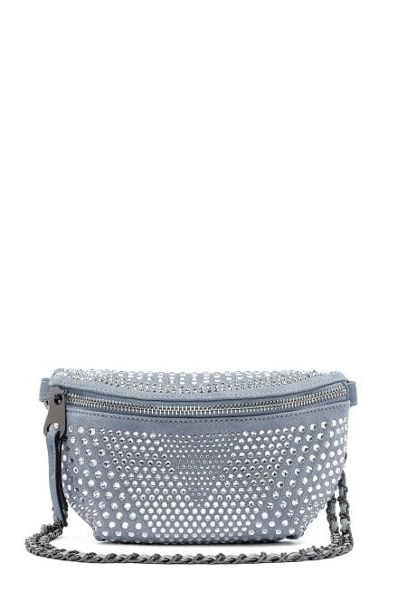 کیف زنانه کراس بادی آبی نگین‌دار دوشی بلند دری مد