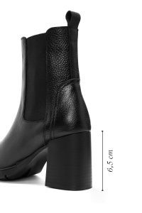 بوت چرم زنانه پاشنه ضخیم مشکی دری مد