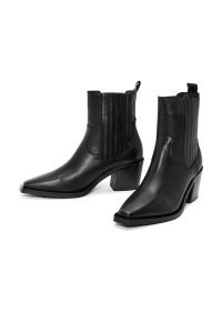 بوت کابوی زنانه چرمی مشکی پاشنه ضخیم دری مد