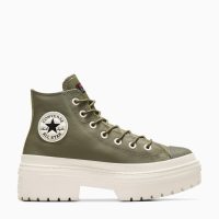 بوت کانورس آل‌استار Chuck Taylor All Star Lugged Heel سبز زنانه چرم لژدار ضدآب