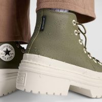 بوت کانورس آل‌استار Chuck Taylor All Star Lugged Heel سبز زنانه چرم لژدار ضدآب