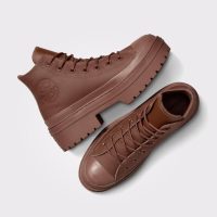 بوت کانورس آل‌استار Chuck Taylor All Star Lugged Heel چرم قهوه‌ای لژدار ضدآب زنانه
