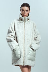 پالتو چرمی زنانه بژ خزدار Boston دری مد