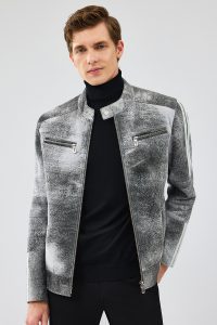 کاپشن اسپرت چرم طوسی نبوک مردانه کاررا دری مد