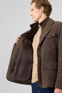 کاپشن چرمی مردانه قهوه‌ای نبوک Sacramento دری مد