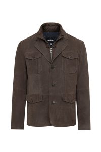 کاپشن چرمی مردانه قهوه‌ای نبوک Sacramento دری مد