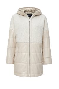 کت زنانه بژ خزدار کلاه دار Atlanta دری مد