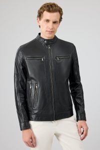 کت چرم یقه استند مشکی مردانه پاتریک دری مد