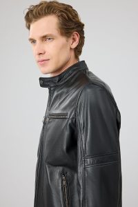 کت چرم یقه استند مشکی مردانه پاتریک دری مد