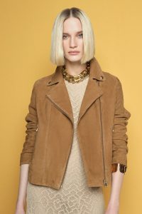 کت چرمی زنانه شتری بایکر جیر Alba دری مد