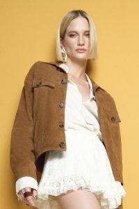 کت چرمی زنانه شتری جیر Valenza دری مد